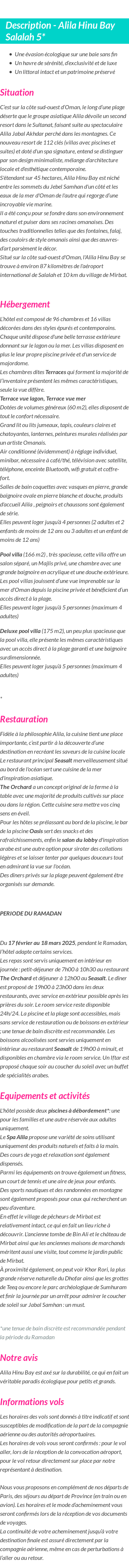 Détails du séjour