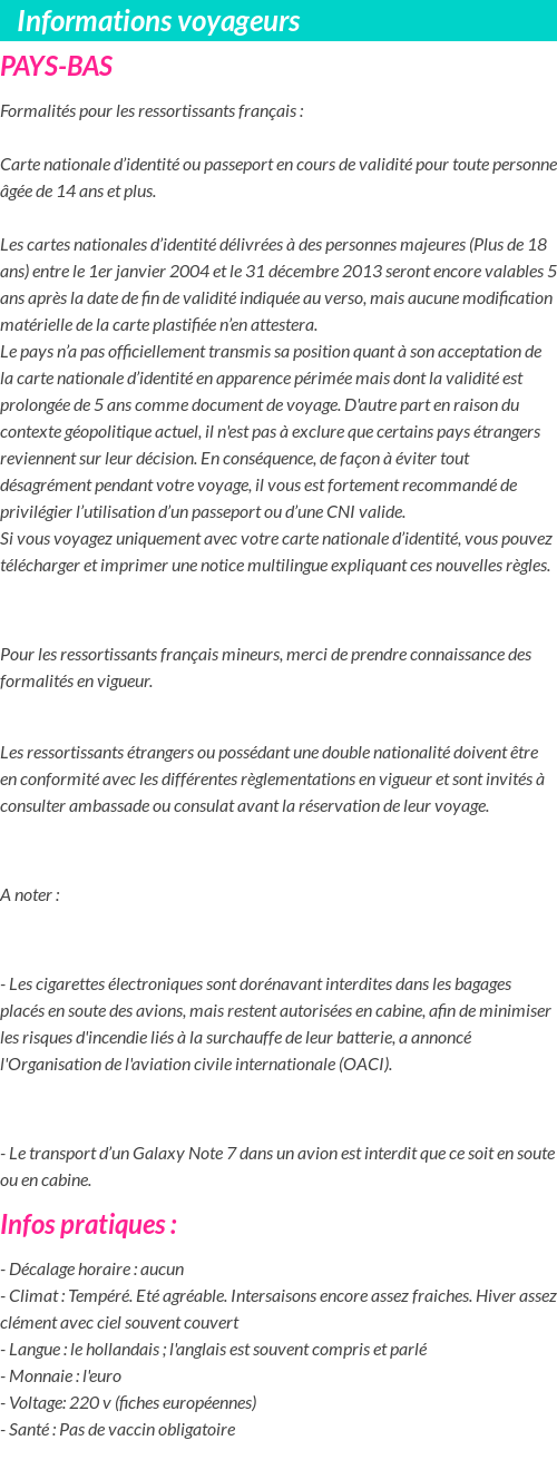 Formalités et infos voyageurs