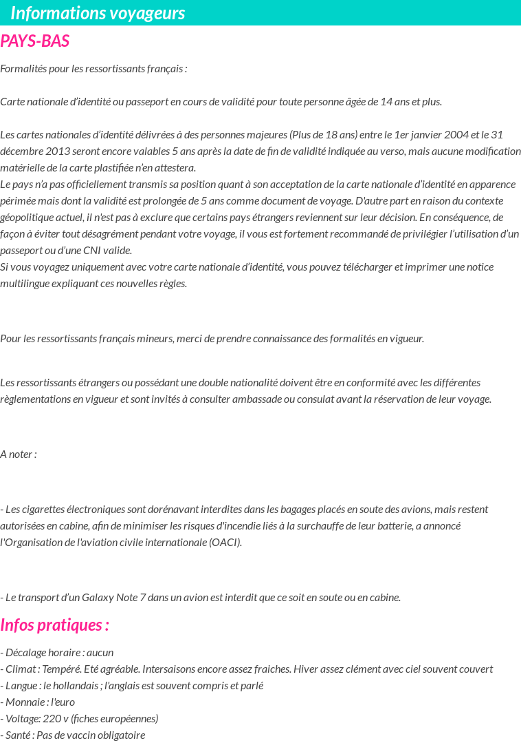 Formalités et infos voyageurs