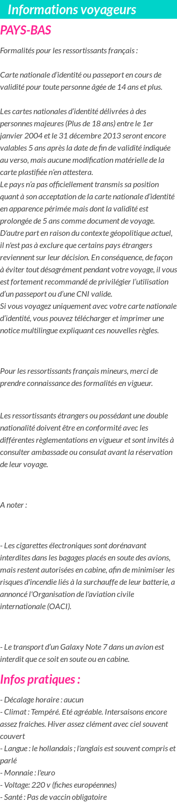 Formalités et infos voyageurs