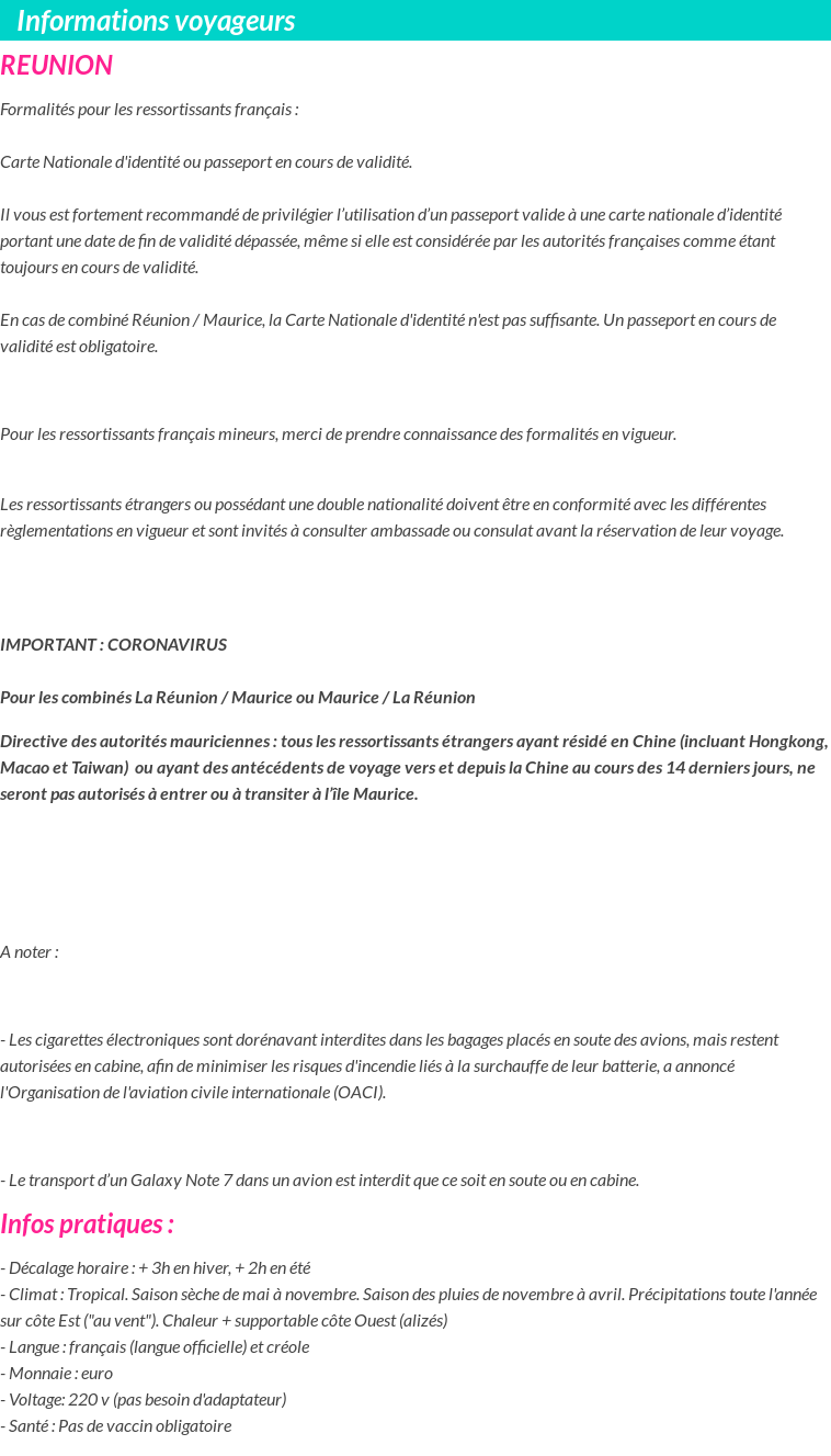 Formalités et infos voyageurs