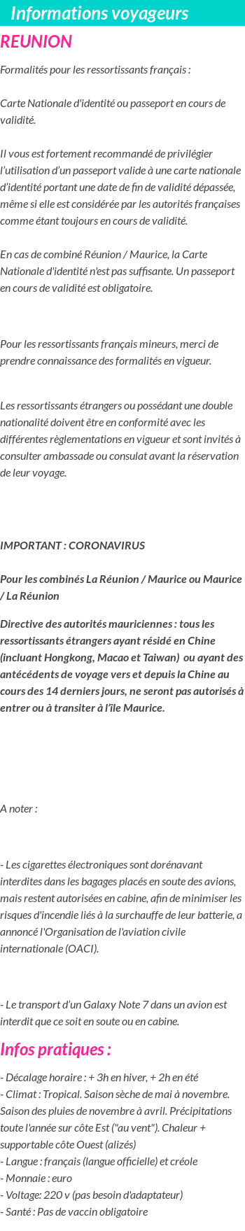 Formalités et infos voyageurs