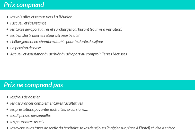 Conditions tarifaires