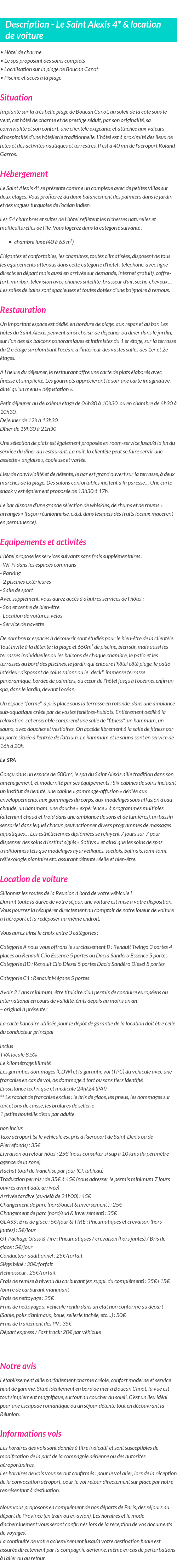 Détails du séjour