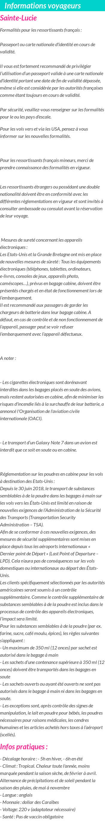 Formalités et infos voyageurs