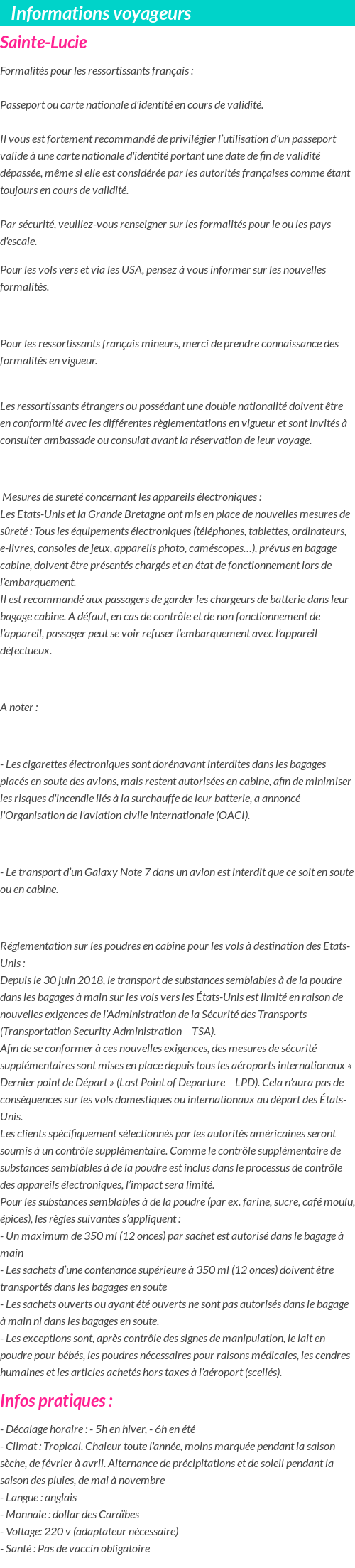 Formalités et infos voyageurs