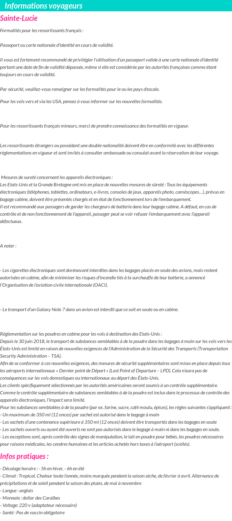 Formalités et infos voyageurs