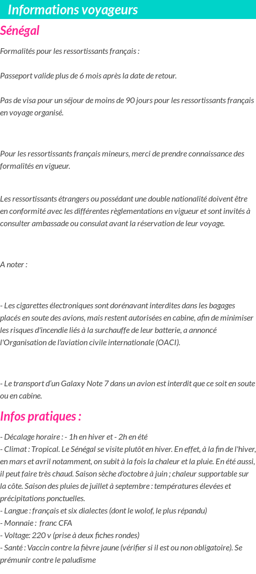 Formalités et infos voyageurs