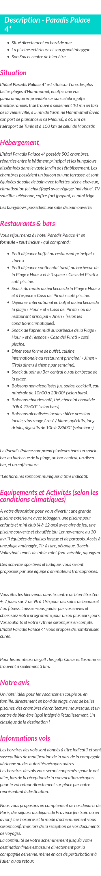 Détails du séjour