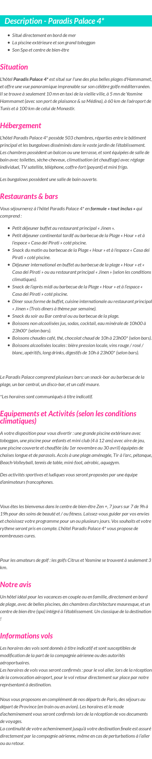 Détails du séjour