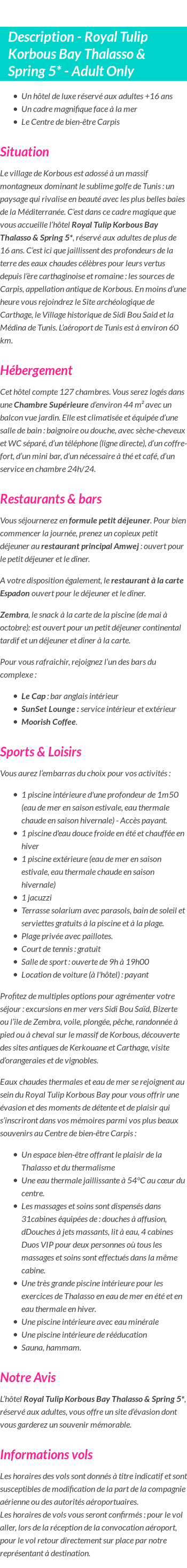 Détails du séjour