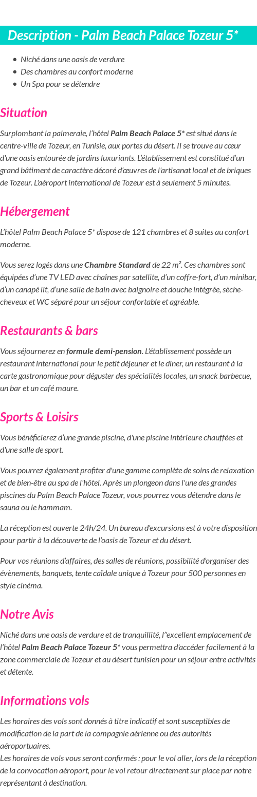 Détails du séjour