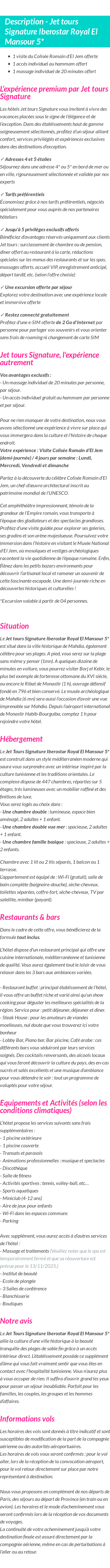 Détails du séjour