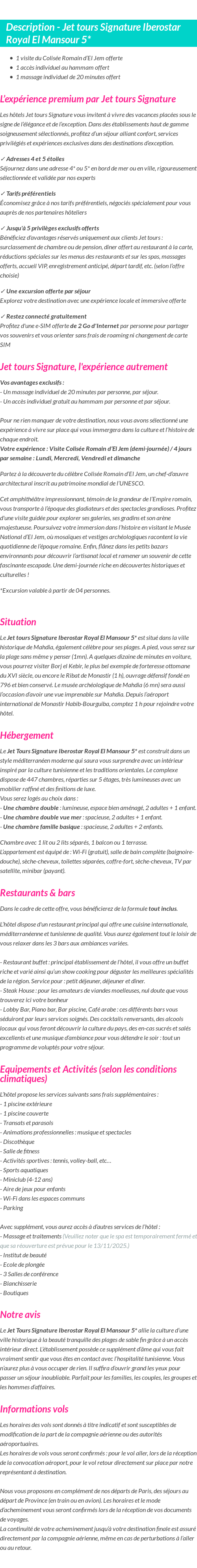 Détails du séjour