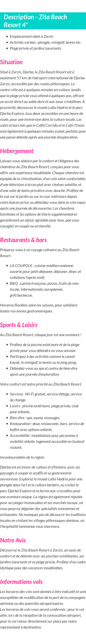 Détails du séjour
