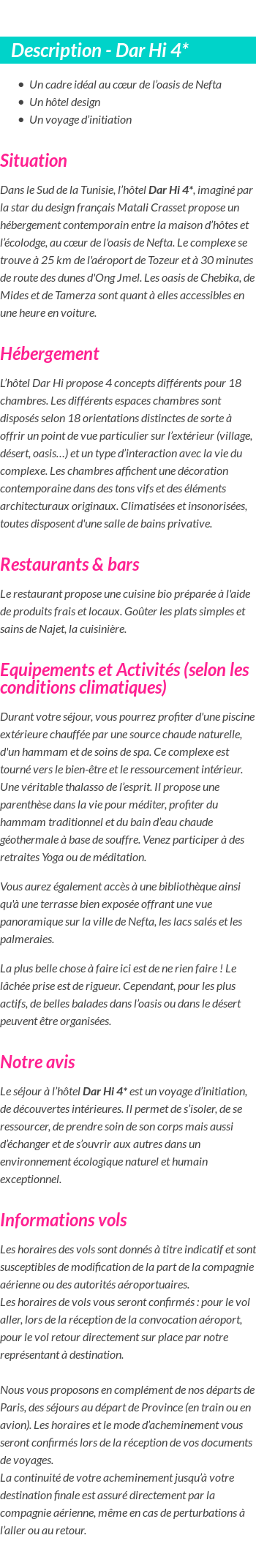 Détails du séjour