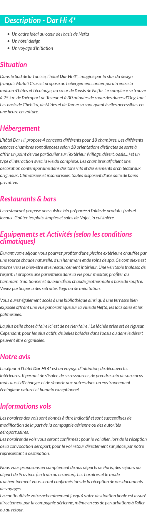 Détails du séjour