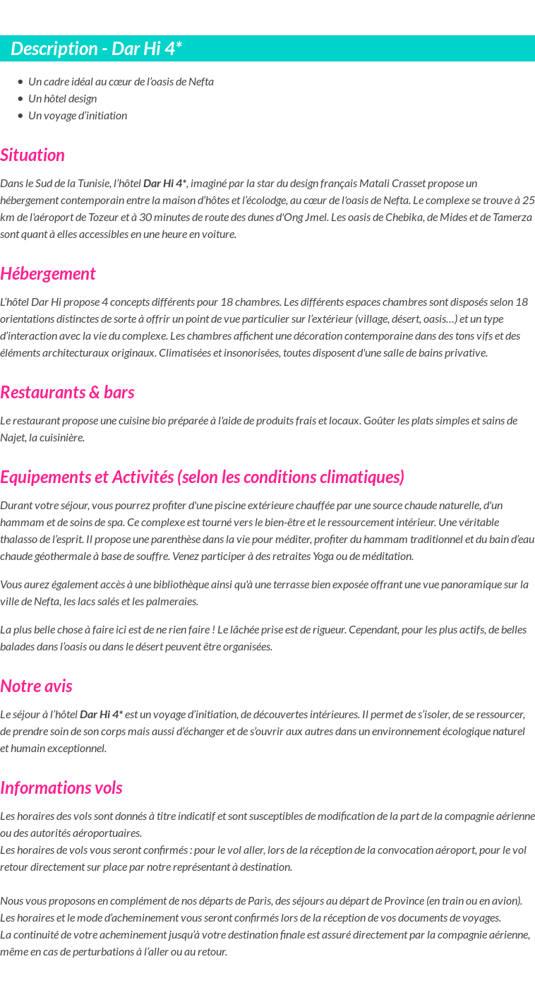 Détails du séjour