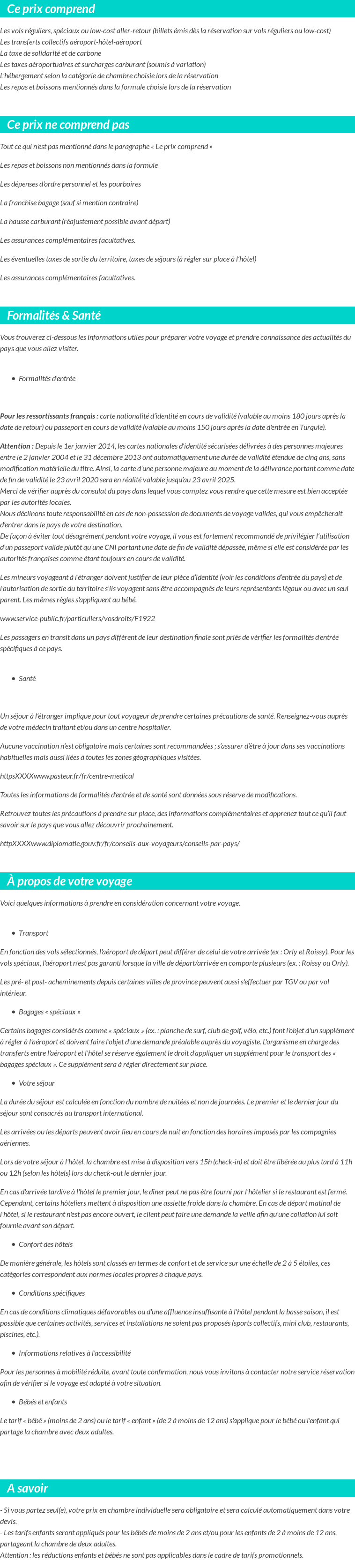 Conditions tarifaires