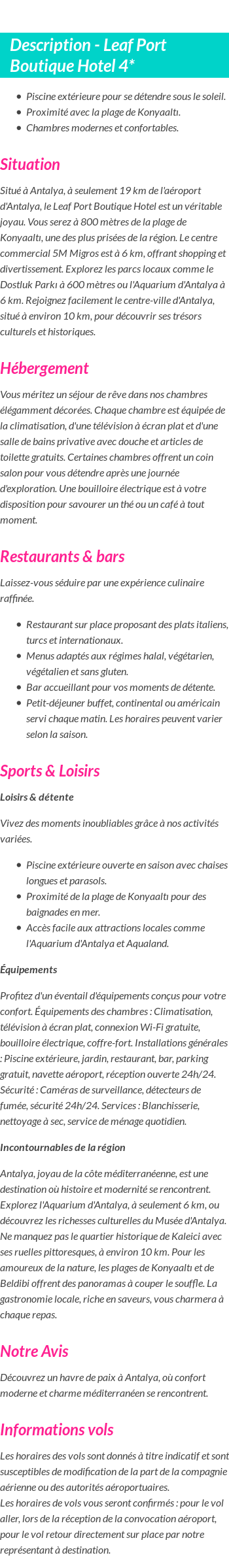 Détails du séjour
