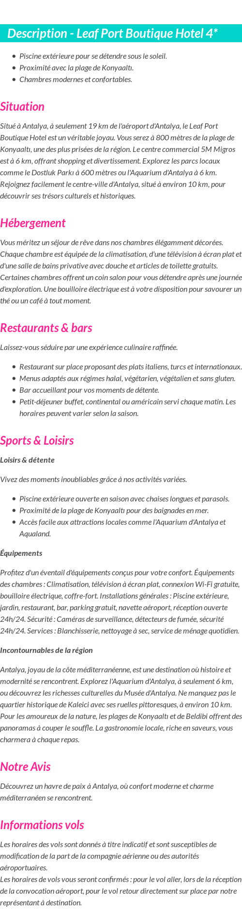 Détails du séjour
