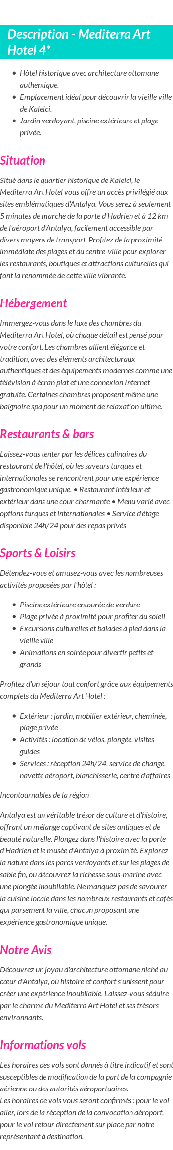 Détails du séjour