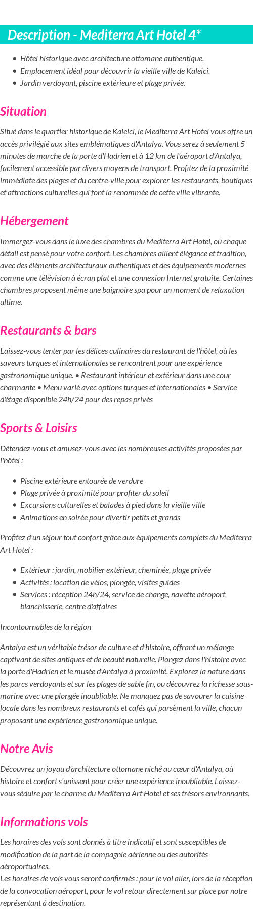 Détails du séjour