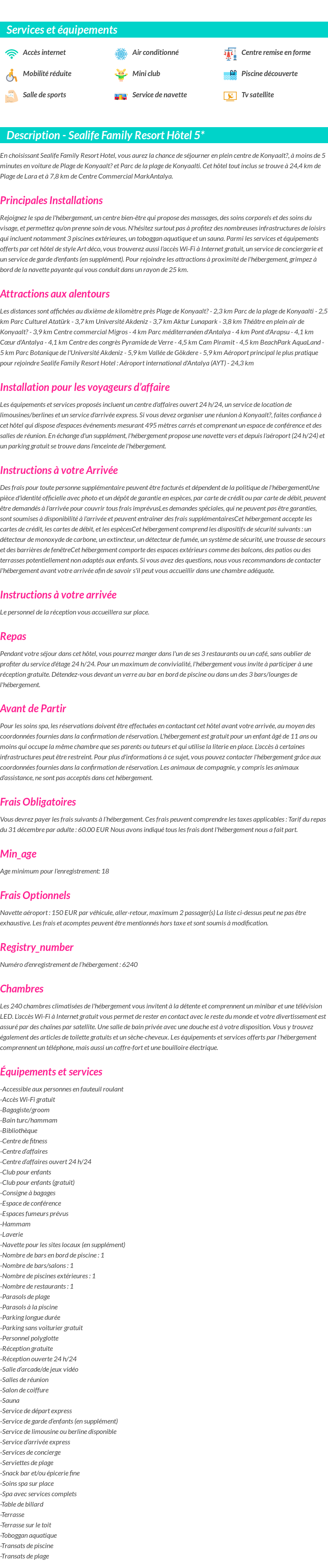 Détails du séjour