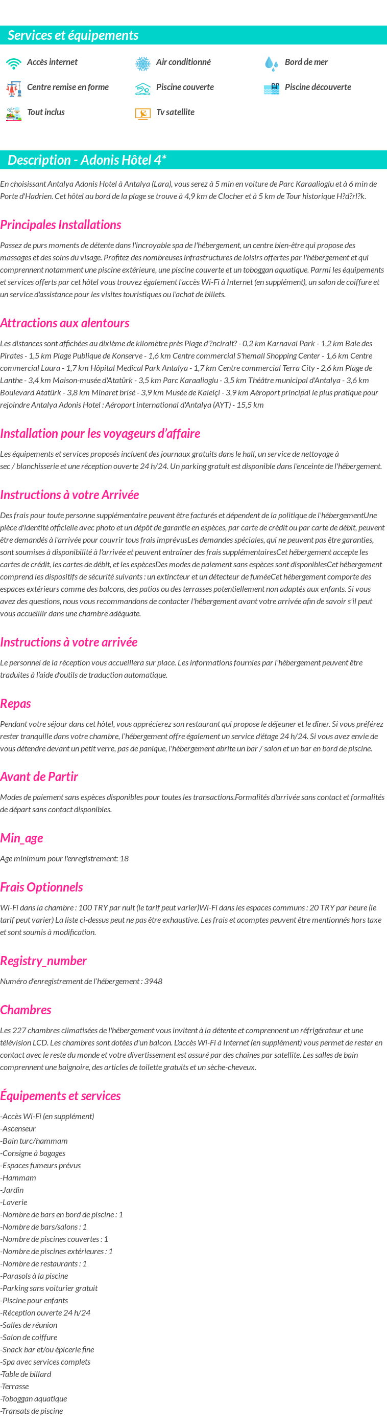 Détails du séjour