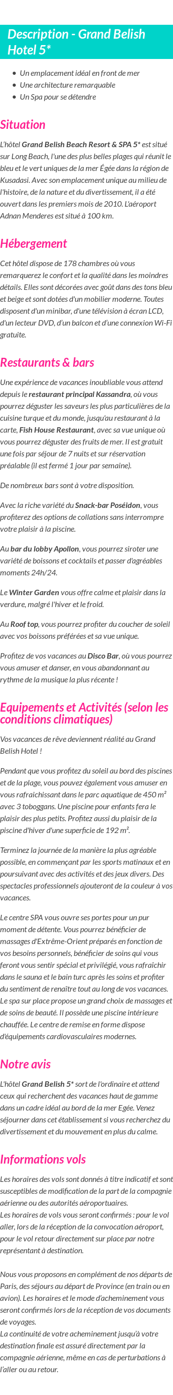 Détails du séjour