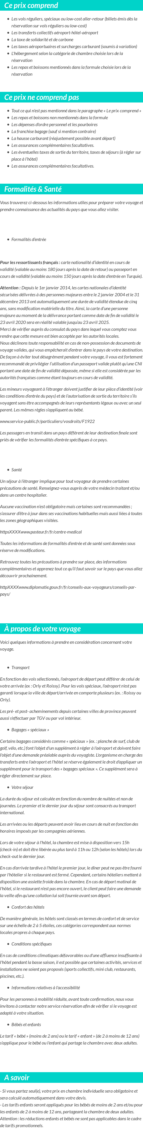 Conditions tarifaires