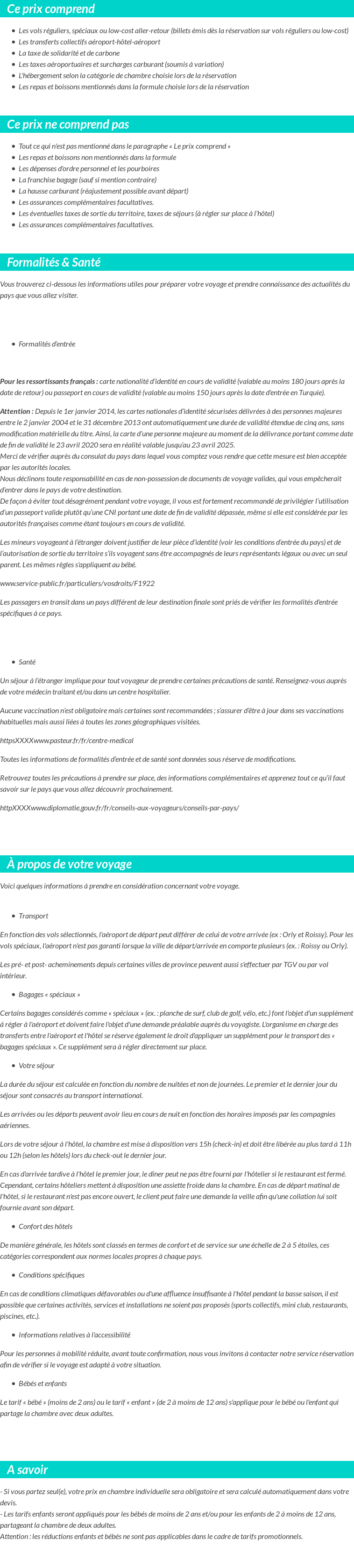 Conditions tarifaires