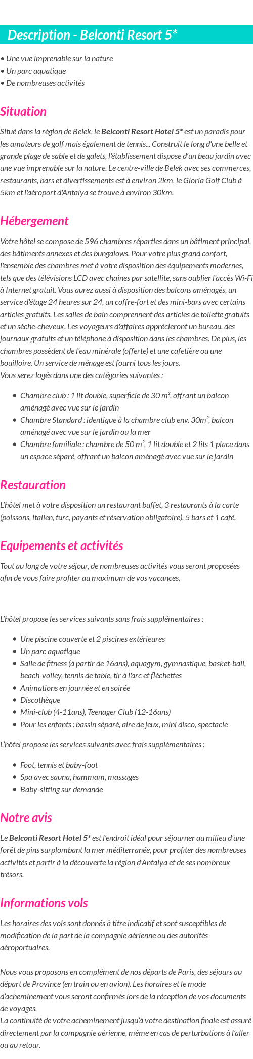 Détails du séjour