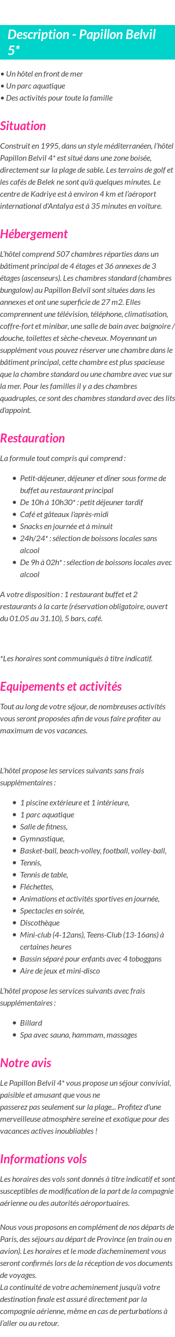 Détails du séjour