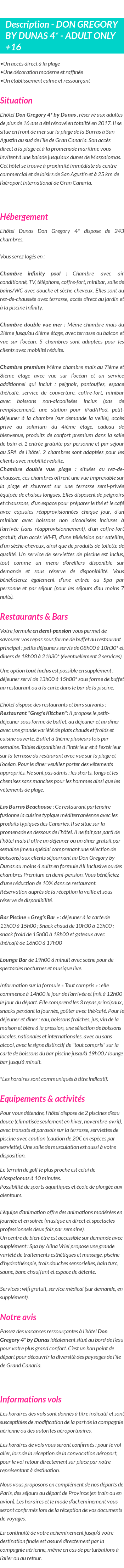 Détails du séjour