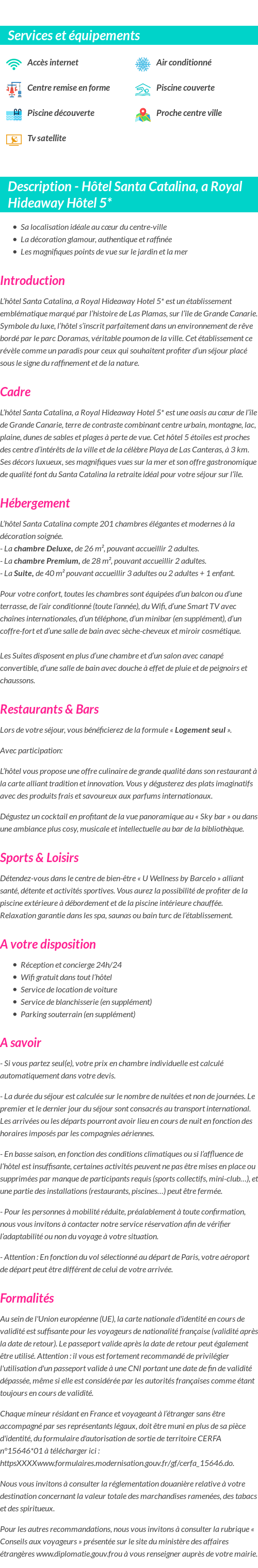 Détails du séjour