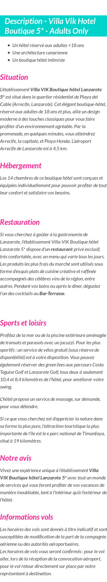 Détails du séjour