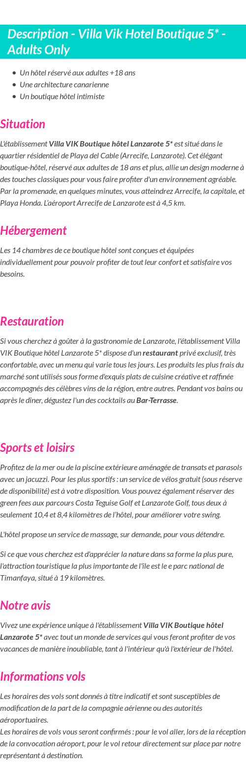 Détails du séjour
