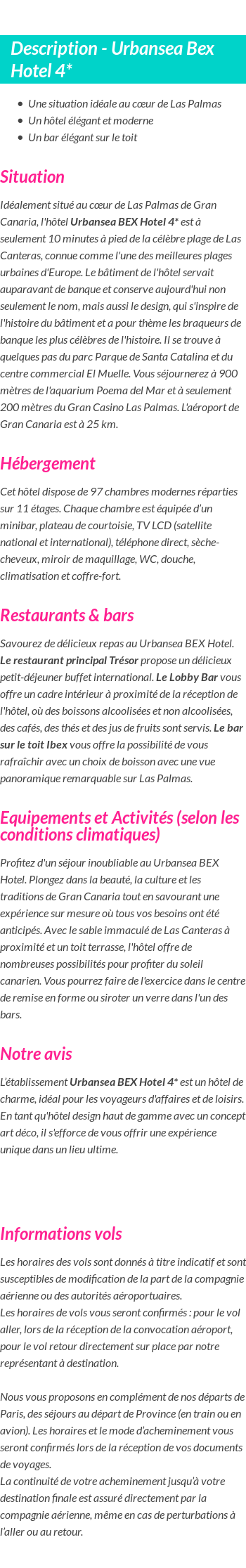 Détails du séjour