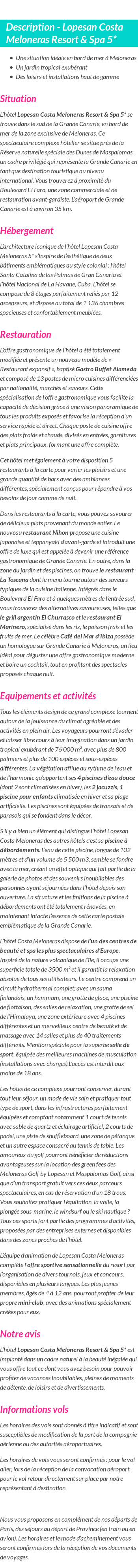 Détails du séjour