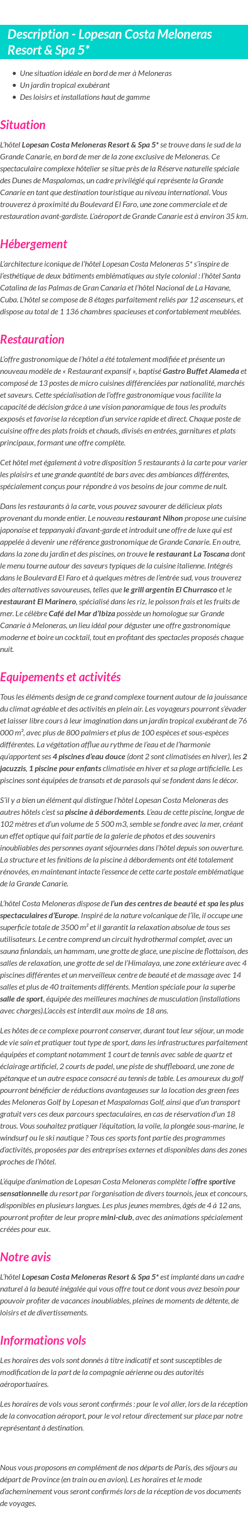 Détails du séjour