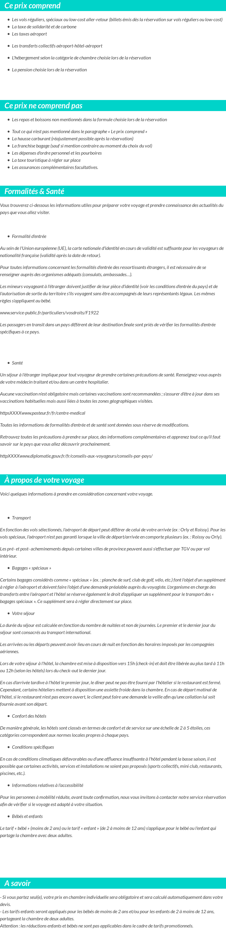Conditions tarifaires