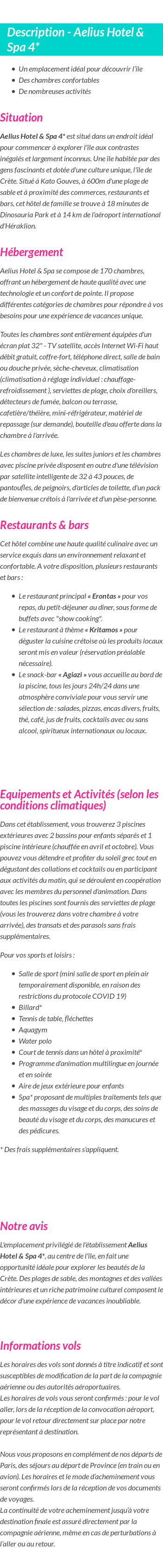 Détails du séjour