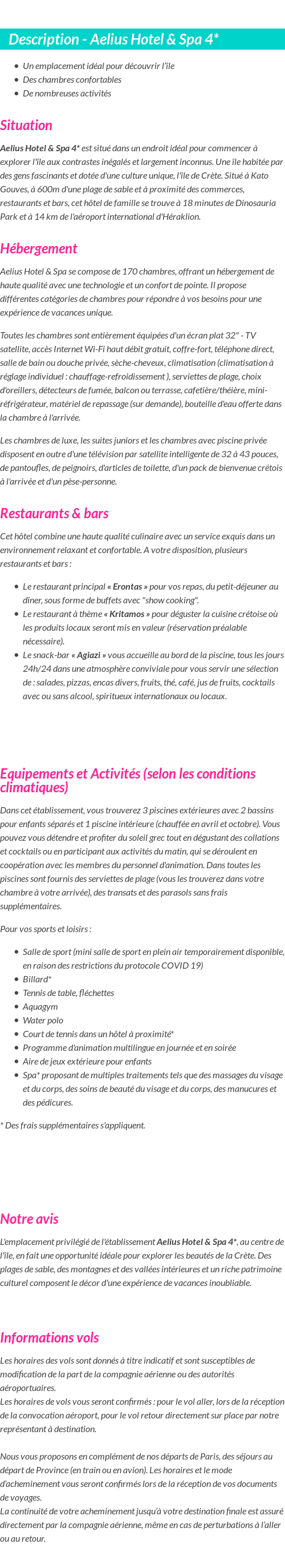 Détails du séjour