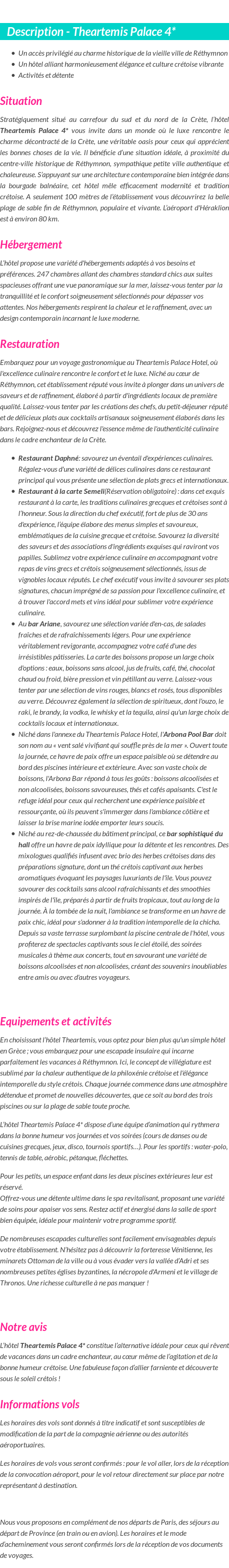 Détails du séjour