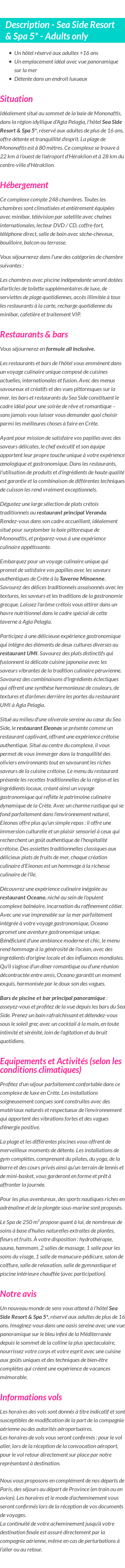 Détails du séjour
