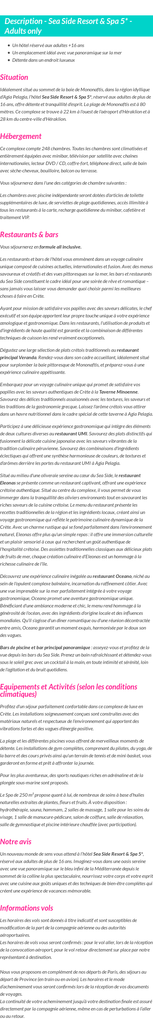 Détails du séjour