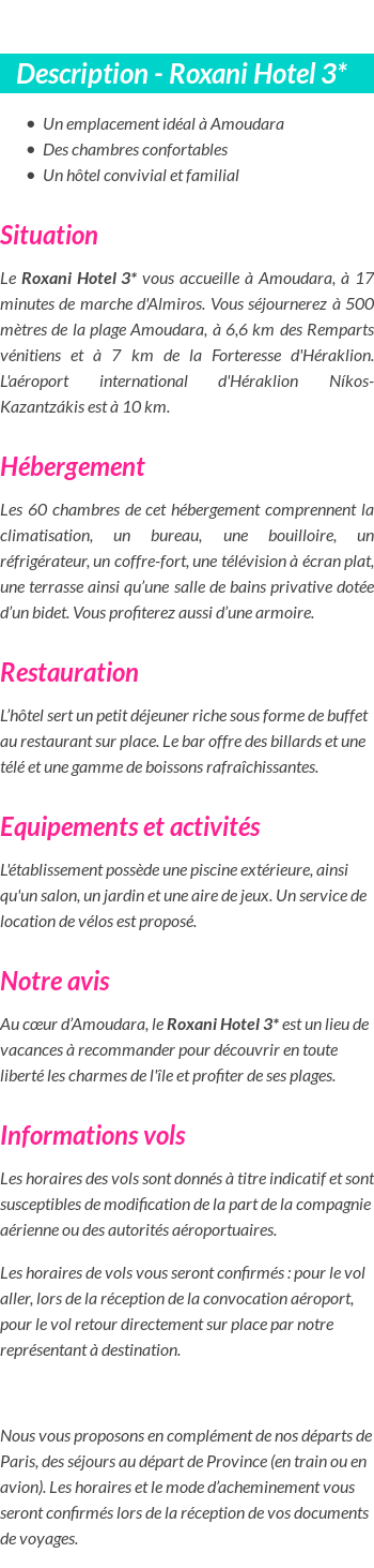 Détails du séjour