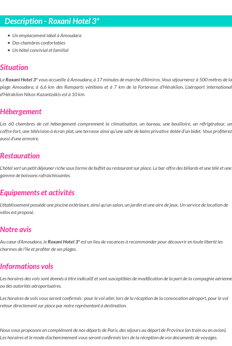 Détails du séjour