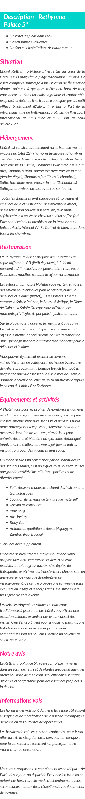 Détails du séjour